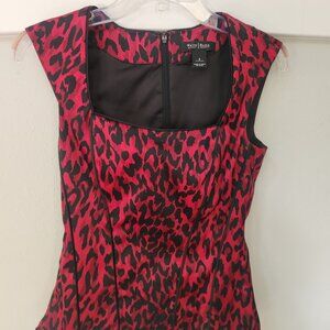 White House Black Market Corseted Red Black Leopard Print Zipper Back Top